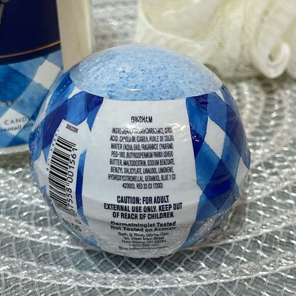 BBW Gingham Single Wick Candle, Loofah Shower Puff and Bath Fizzy set of 3 NWT - Picture 6 of 6
